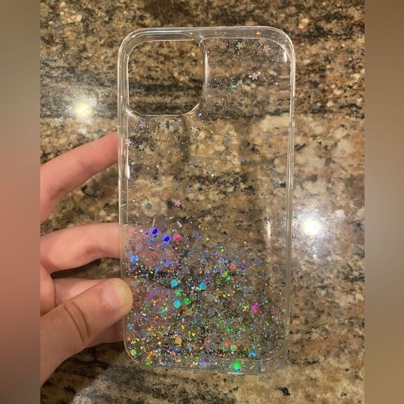 Clear iPhone 14 clear case silver confetti bling - Picture 1 of 2